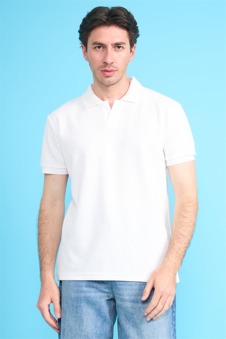 Mareteks 2661 Js Beyaz Erkek Polo V Yaka Orme Slk T-Shırt