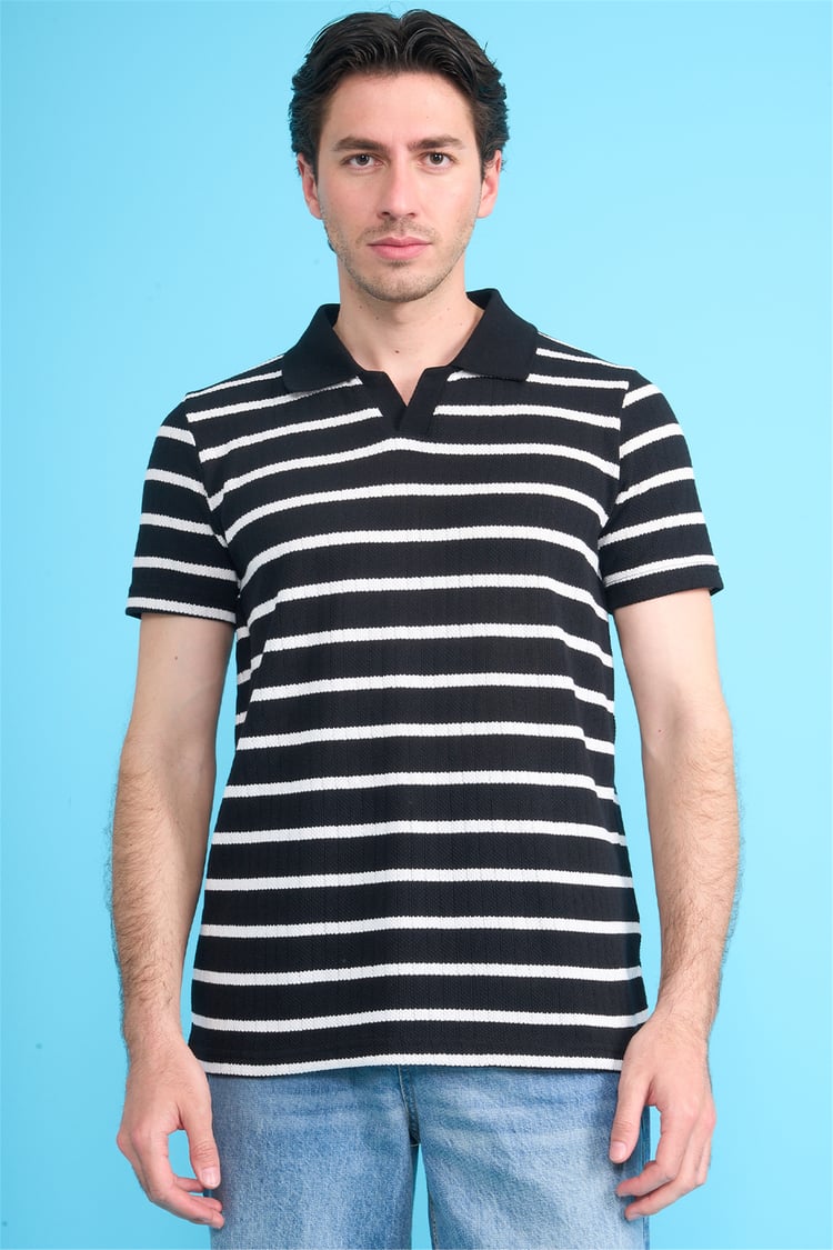 Mareteks 2662 Js Sıyah Erkek Polo V Yaka Rıngel Jakar T-Shırt