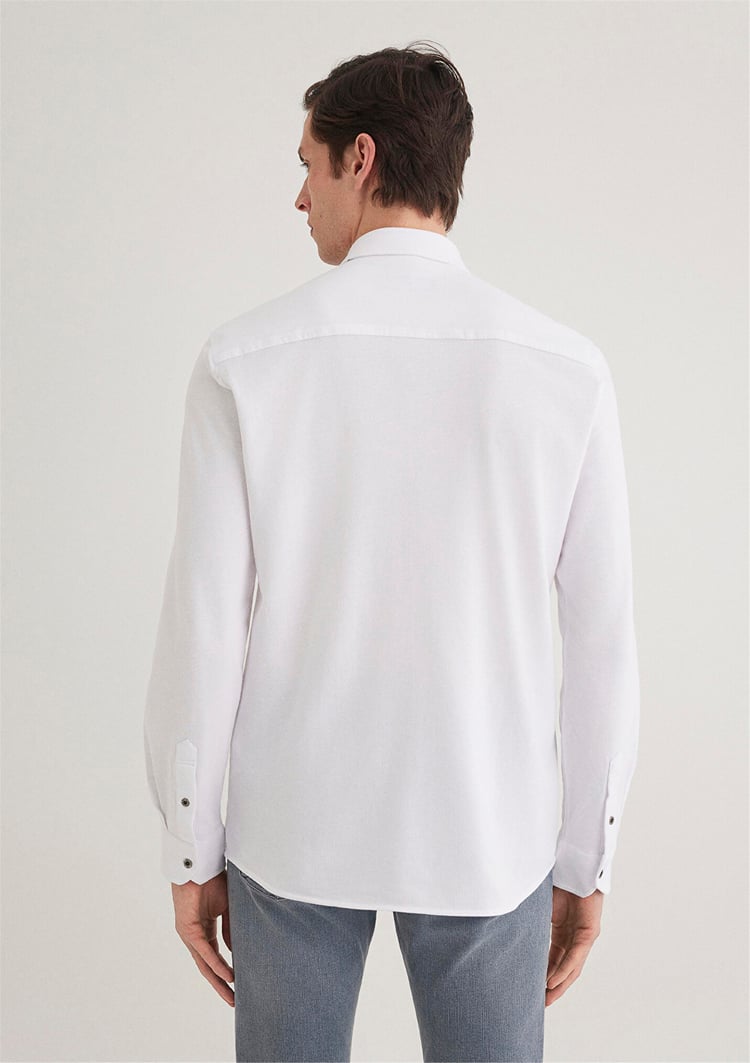 Mavi 021638-620 13 Beyaz Fitted Uzun Kollu Erkek Örme Gömlek