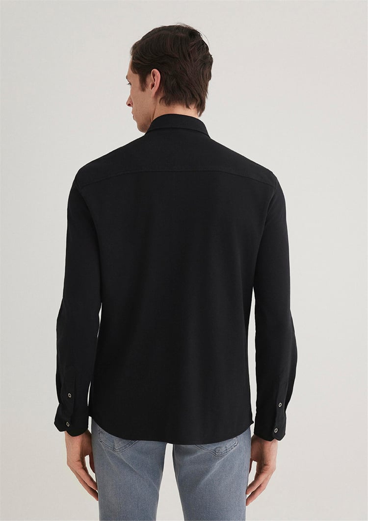 Mavi 021638-900 13 Erkek Siyah Fitted Uzun Kollu Örme Gömlek
