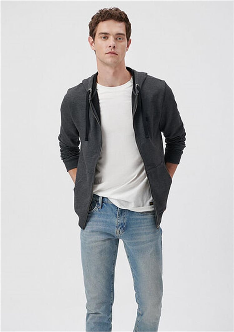 Mavi 065582-29758 38 Koyu Gri Melanj Erkek Slim Mavi Logolu Kapşonlu Fermuarlı Sweatshirt