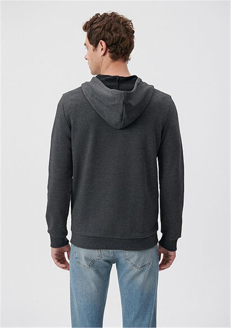 Mavi 065582-29758 38 Koyu Gri Melanj Erkek Slim Mavi Logolu Kapşonlu Fermuarlı Sweatshirt