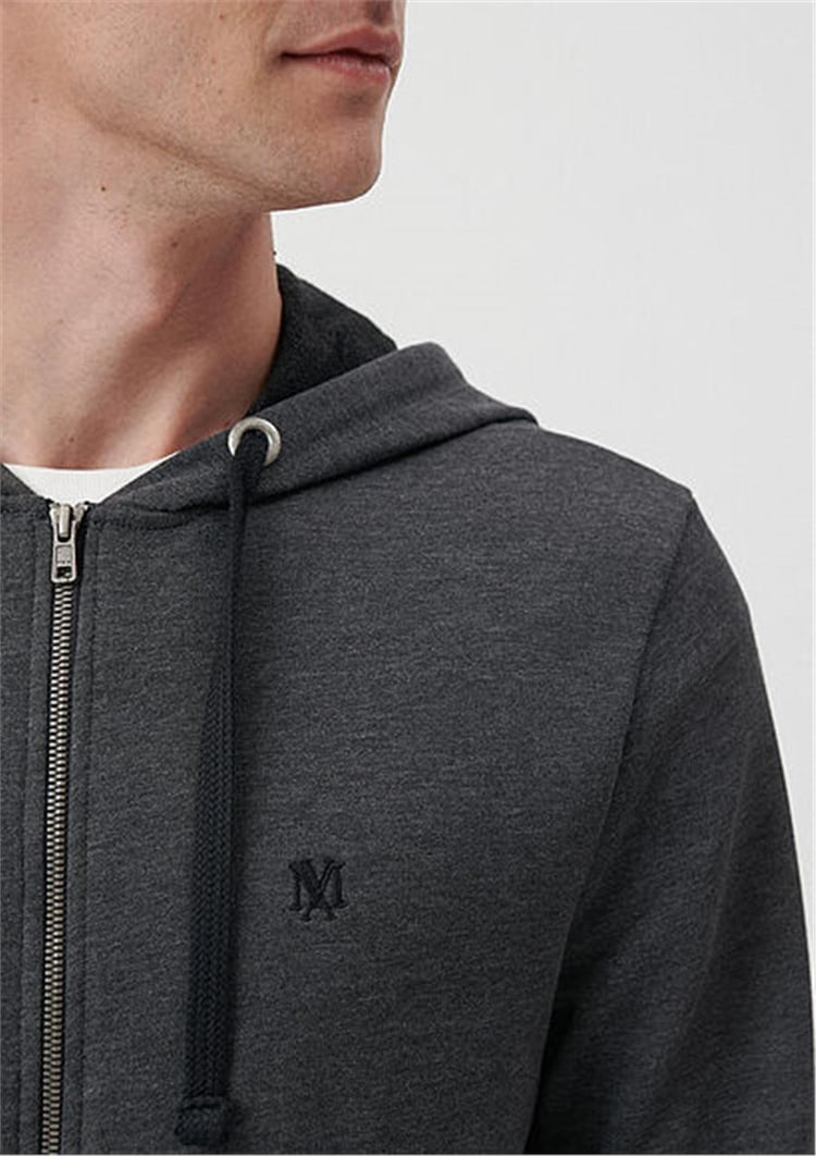 Mavi 065582-29758 38 Koyu Gri Melanj Erkek Slim Mavi Logolu Kapşonlu Fermuarlı Sweatshirt