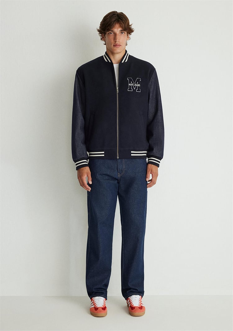 Mavı M0110393-83699 Gokyuzu Lacıvert Erkek Loose M Baskılı Kolej Mont