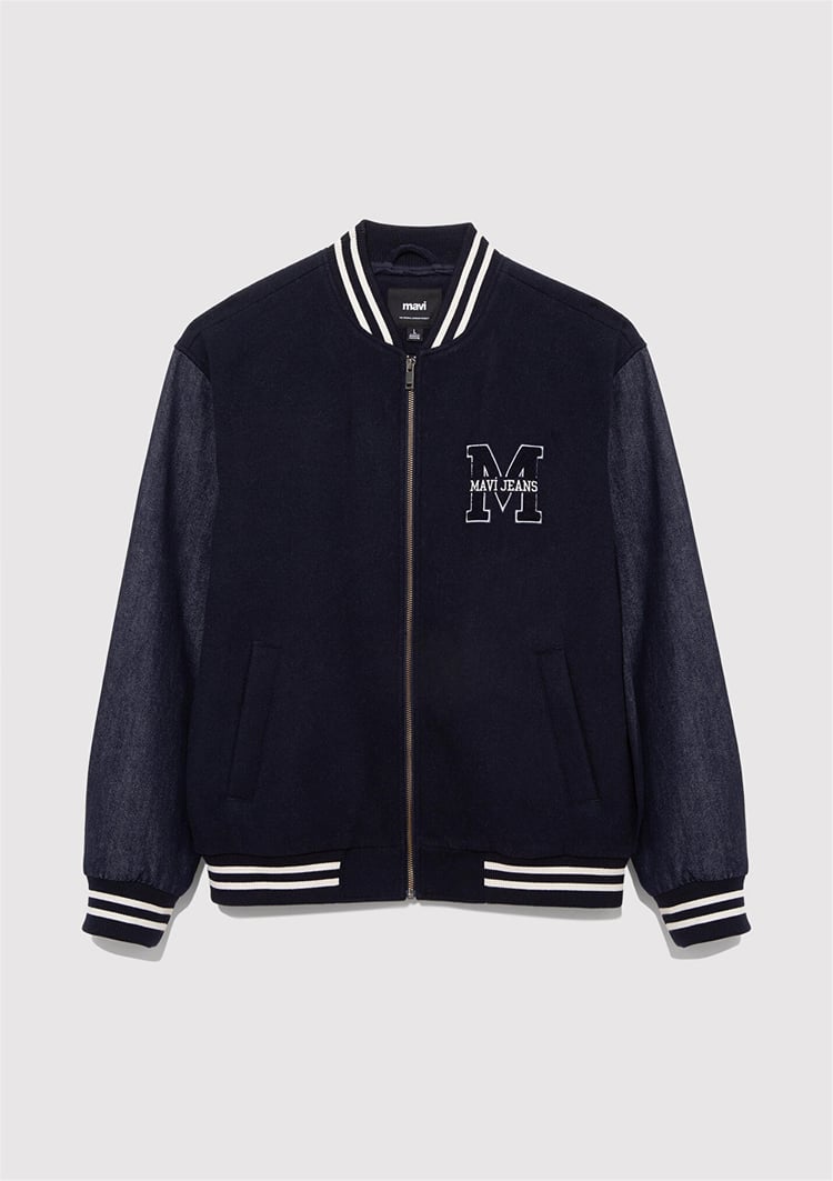 Mavı M0110393-83699 Gokyuzu Lacıvert Erkek Loose M Baskılı Kolej Mont