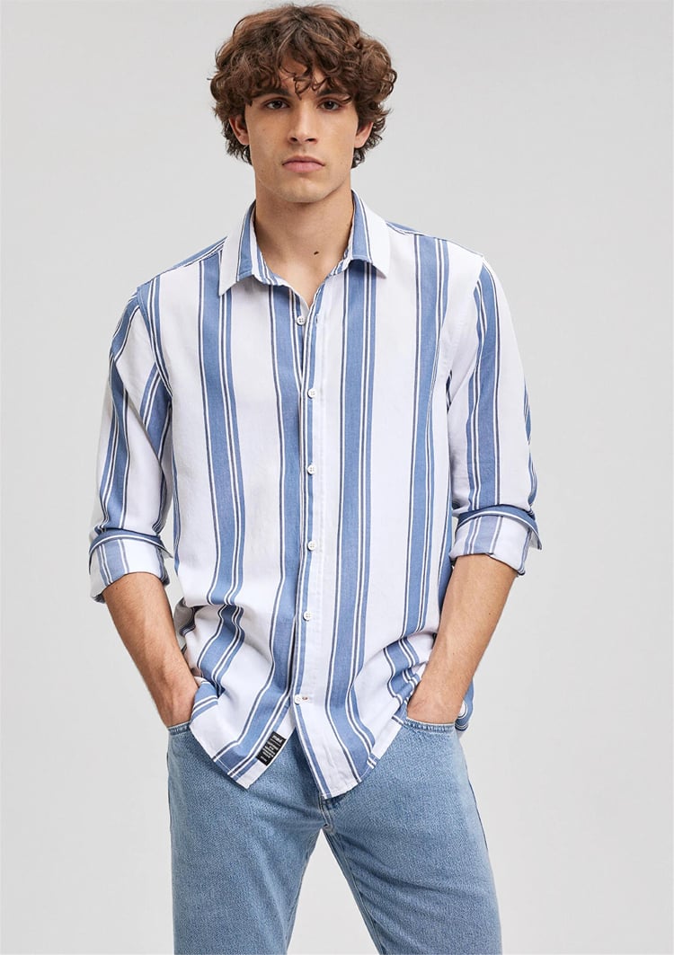 Mavi M0210868-70739 Kırlı Mavi Erkek Slim Çizgili Gömlek