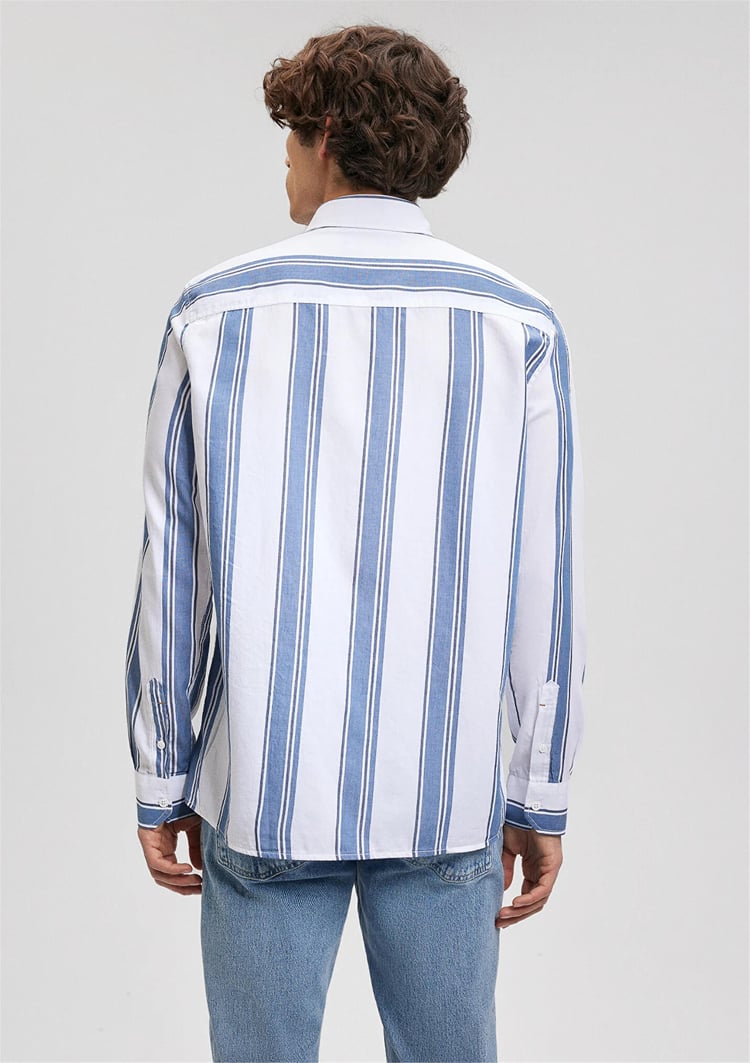 Mavi M0210868-70739 Kırlı Mavi Erkek Slim Çizgili Gömlek