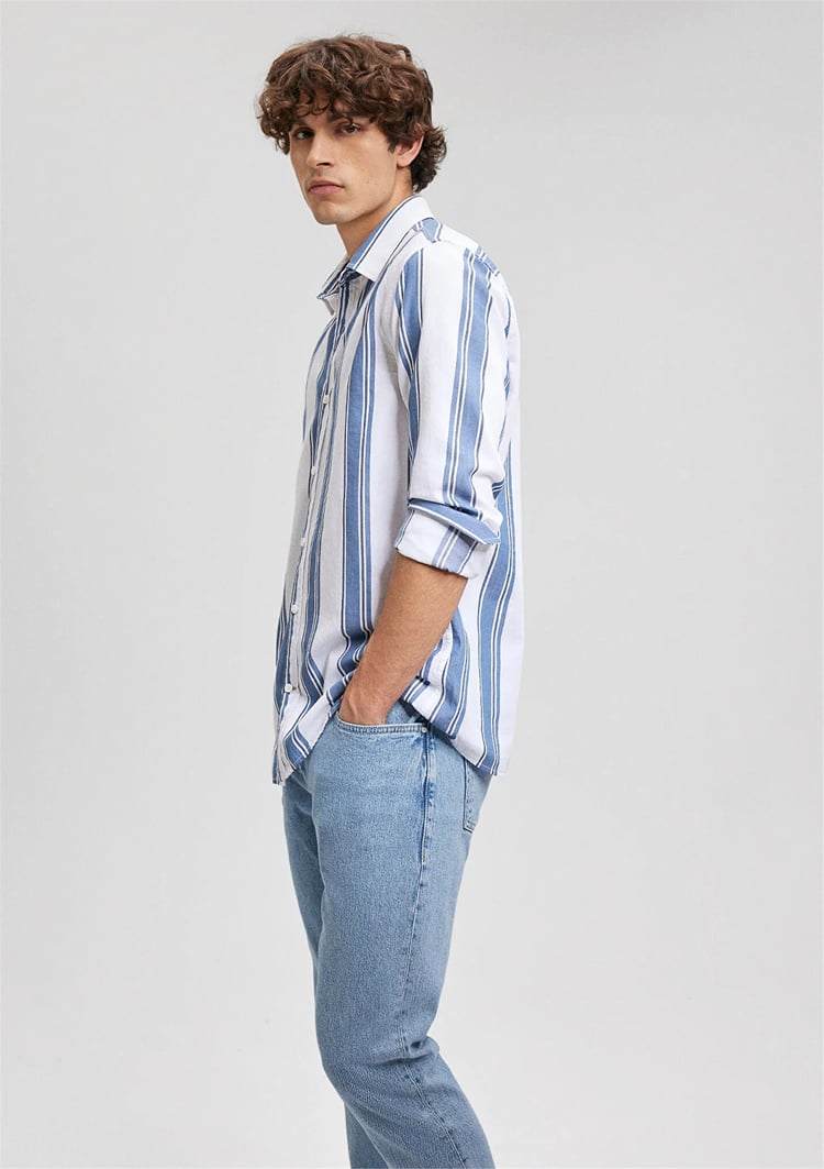 Mavi M0210868-70739 Kırlı Mavi Erkek Slim Çizgili Gömlek
