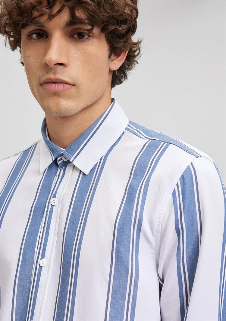 Mavi M0210868-70739 Kırlı Mavi Erkek Slim Çizgili Gömlek