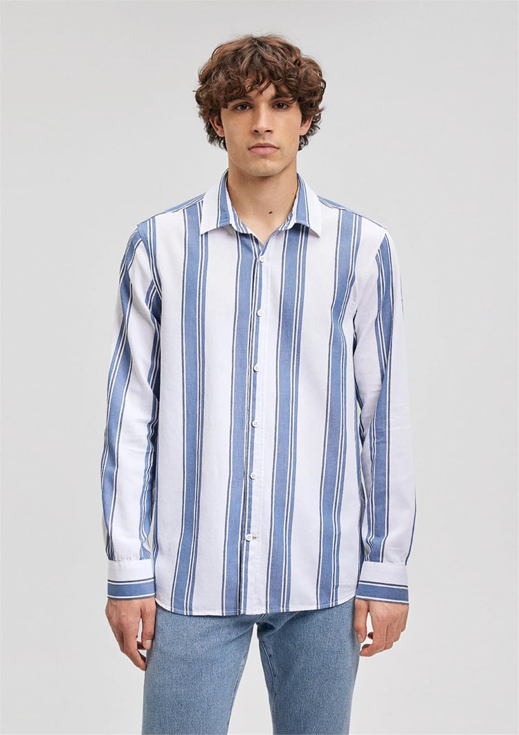 Mavi M0210868-70739 Kırlı Mavi Erkek Slim Çizgili Gömlek