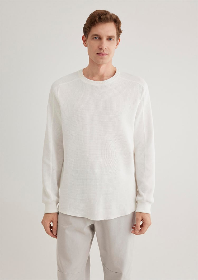 Mavı M0610106-70054 Kırık Beyaz Erkek Slım Uzun Kollu Modellı Sweatshırt