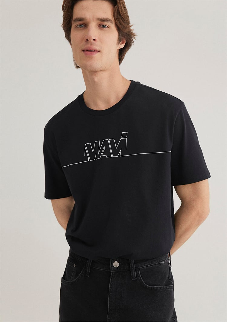 Mavi M0610254-900 Siyah Erkek Logo Baskılı T-Shirt