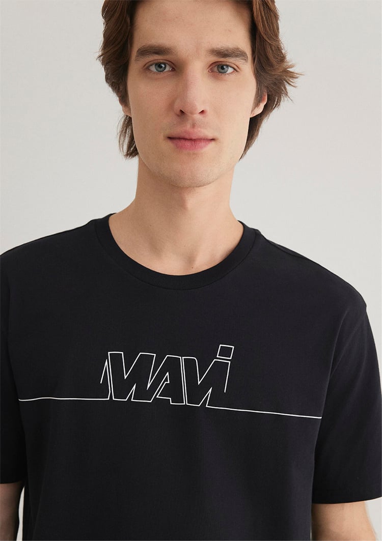 Mavi M0610254-900 Siyah Erkek Logo Baskılı T-Shirt