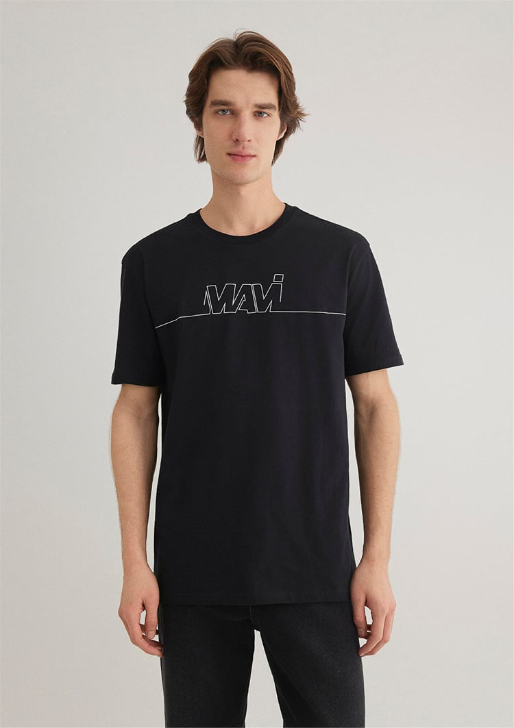 Mavi M0610254-900 Siyah Erkek Logo Baskılı T-Shirt