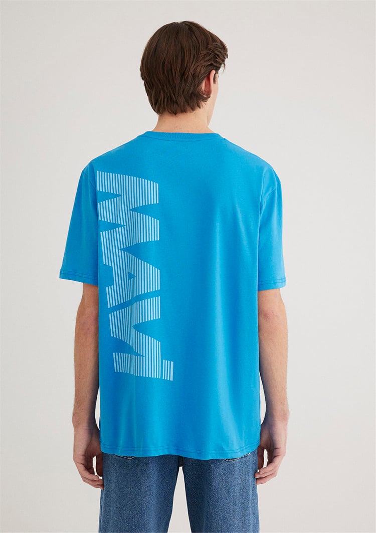 Mavı M0611311-70772 Marın Mavı Erkek Loose Mavı Logo Baskılı T-Shırt