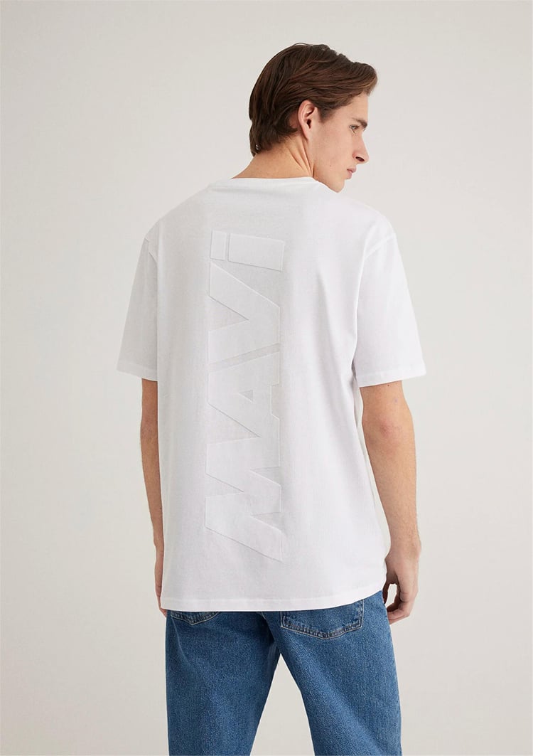 Mavı M0611313-620 Beyaz Erkek Loose Mavı Baskılı T-Shırt