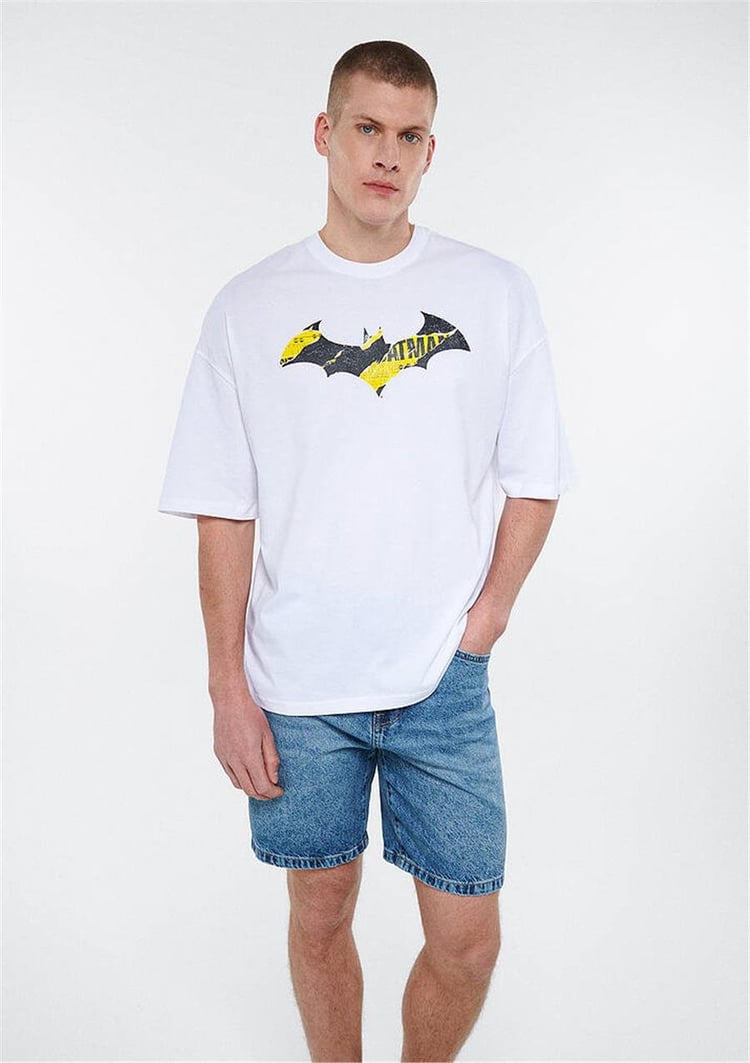 Mavi M0611365-620 Beyaz Erkek Oversize Batman Baskılı T-Shirt