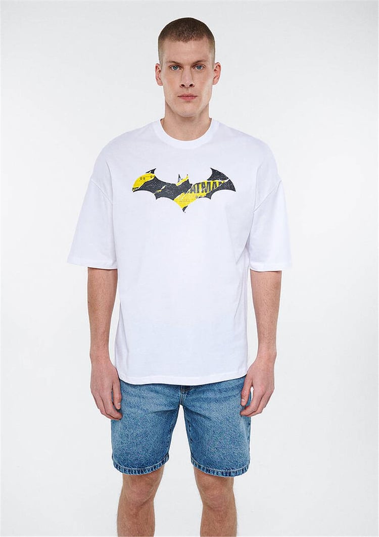 Mavi M0611365-620 Beyaz Erkek Oversize Batman Baskılı T-Shirt