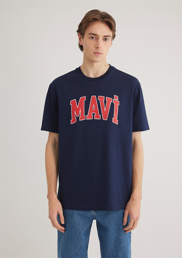 Mavı M0611711-84371 Koyu Lacıvert Erkek Loose Mavı Logo Baskılı T-Shırt
