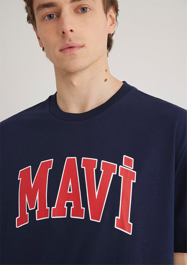 Mavı M0611711-84371 Koyu Lacıvert Erkek Loose Mavı Logo Baskılı T-Shırt