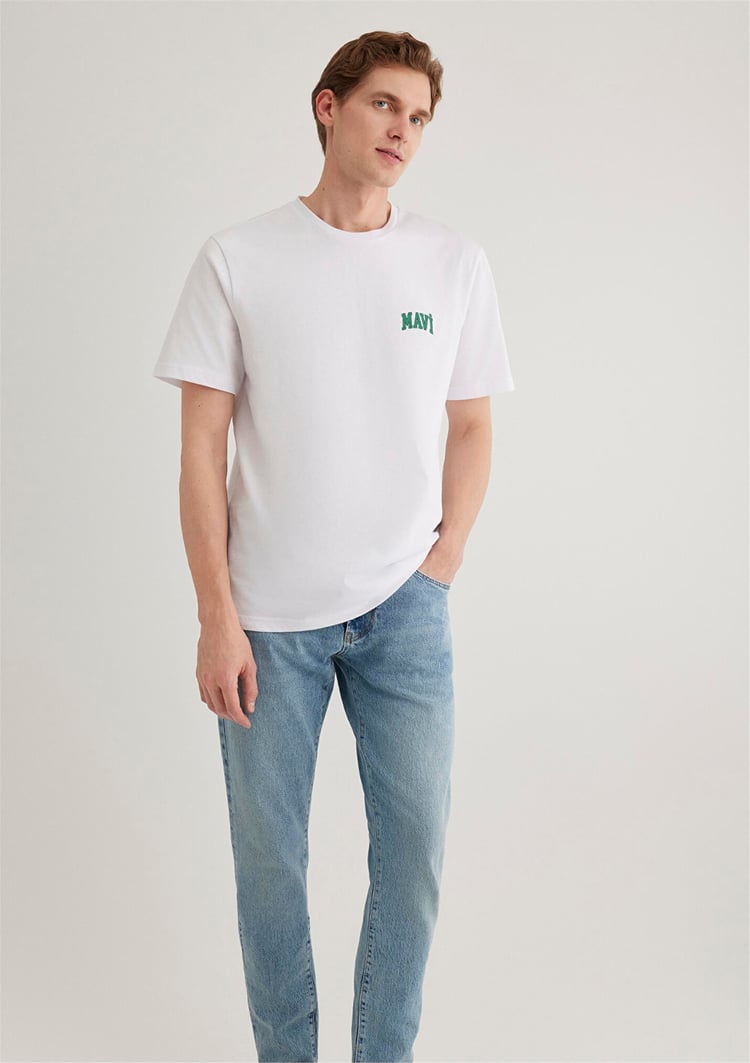 Mavi M0611714-620 Beyaz Erkek Regular Mavi Logo T-Shirt
