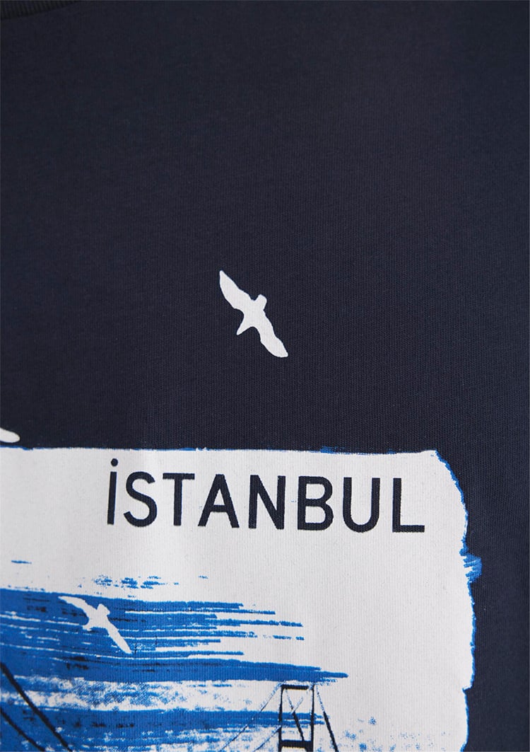 Mavı M0611884-70490 Gece Lacıvert Erkek Regular Istanbul Baskılı T-Shırt