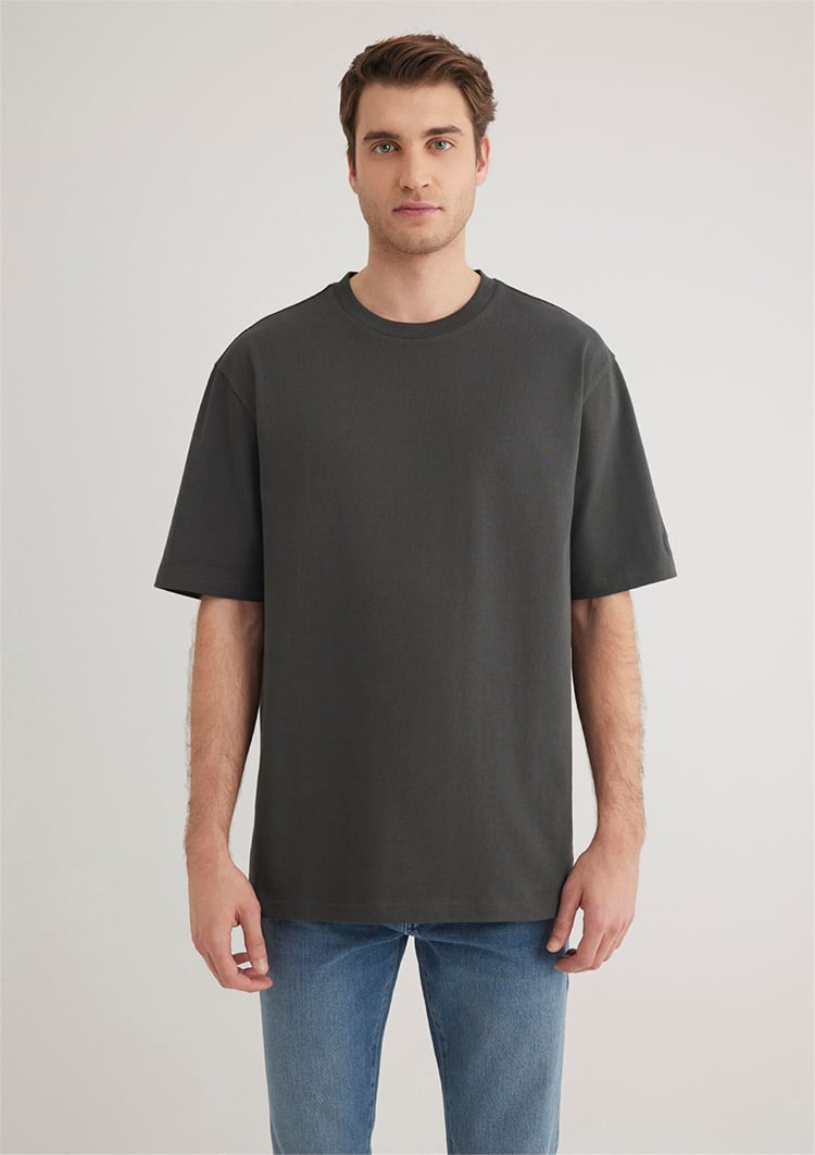 Mavı M0611924-70092 Pırate Black Erkek Loose Basıc Bısıklet Yaka T-Shırt