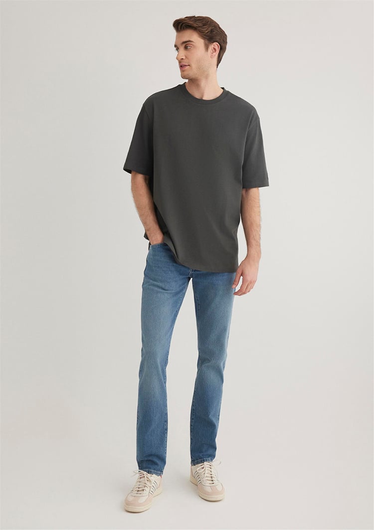 Mavı M0611924-70092 Pırate Black Erkek Loose Basıc Bısıklet Yaka T-Shırt