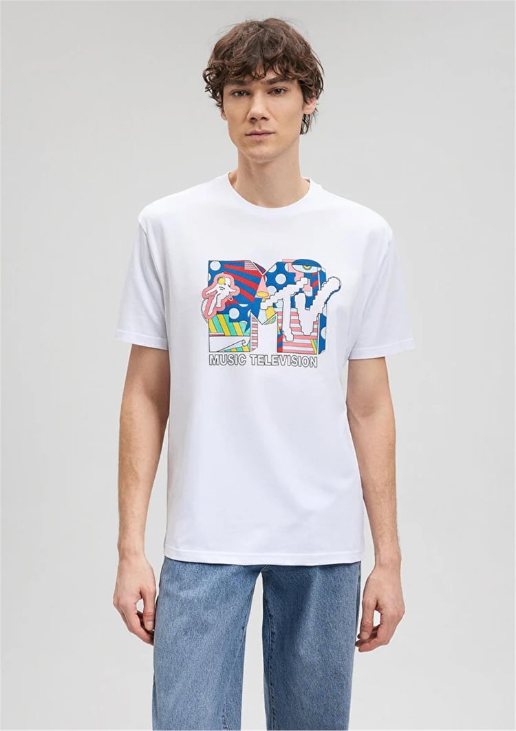 Mavi M0612045-620 Beyaz Erkek Loose Mtv T-Shirt
