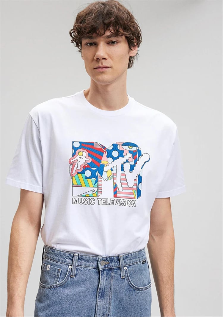 Mavi M0612045-620 Beyaz Erkek Loose Mtv T-Shirt