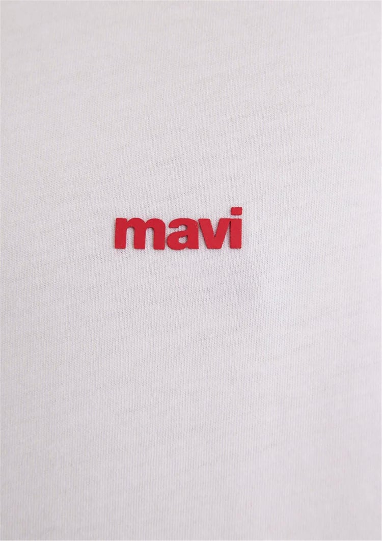 Mavı M0612216-620 Beyaz Erkek Loose Mavı Baskılı T-Shırt