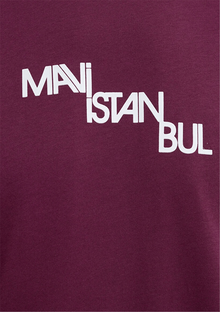 Mavı M0612274-70670 Koyu Sarap Erkek Regular Mavı Istanbul Baskılı T-Shırt