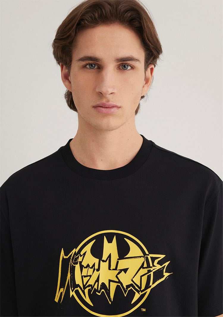 Mavı M0612567-900 Sıyah Erkek Loose Batman Baskılı T-Shırt