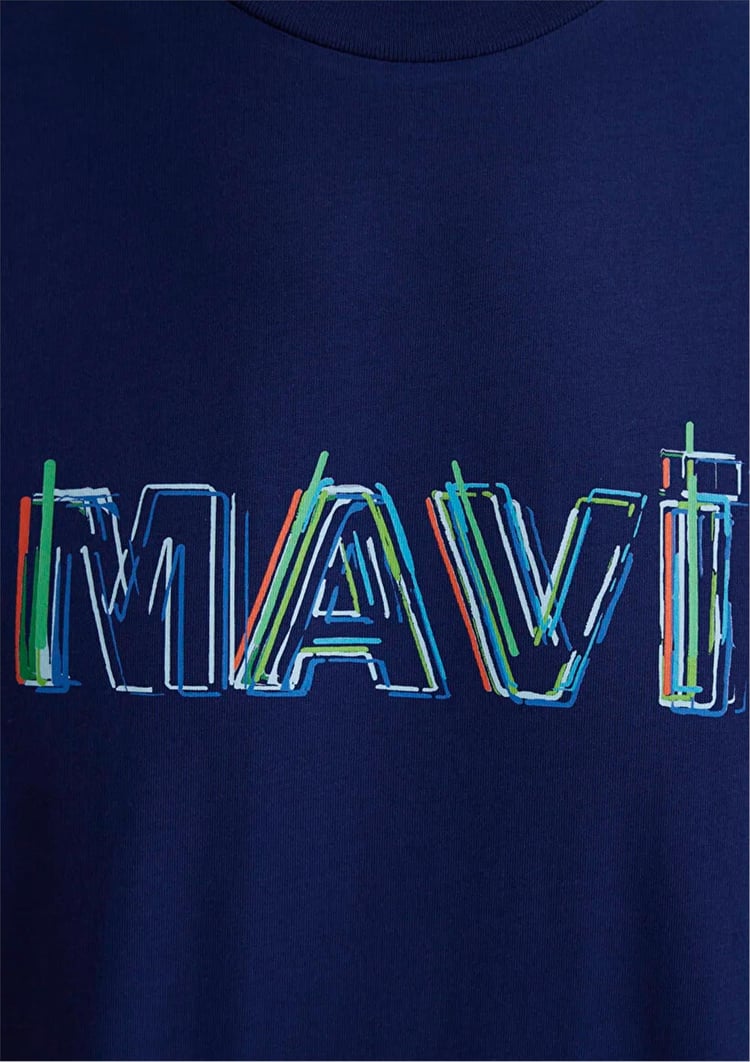 Mavı M0612587-70496 Koyu Derın Lacıvert Erkek Regular Mavı Logo Baskılı T-Shırt
