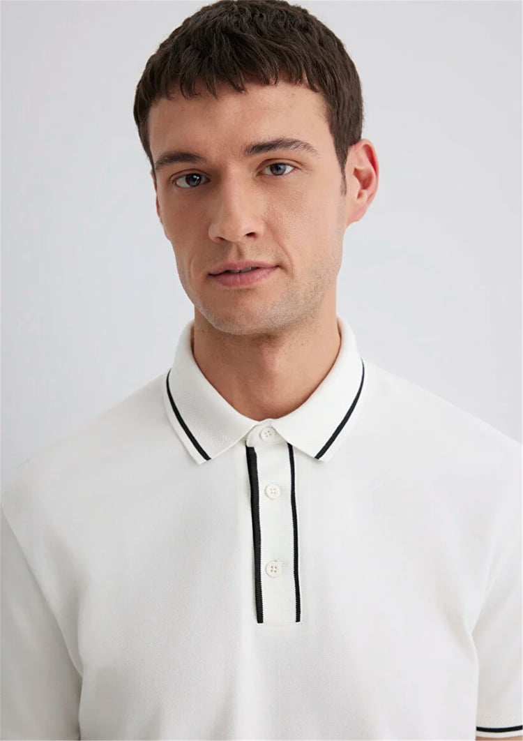 Mavı M0612648-70057 Kırık Beyaz Erkek Regular Polo T-Shırt