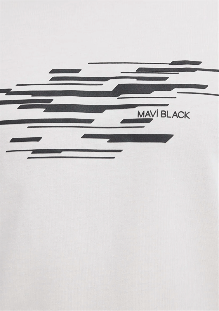 Mavı M0613131-70057 Kırık Beyaz Erkek Regular Mavı Black Baskılı T-Shırt