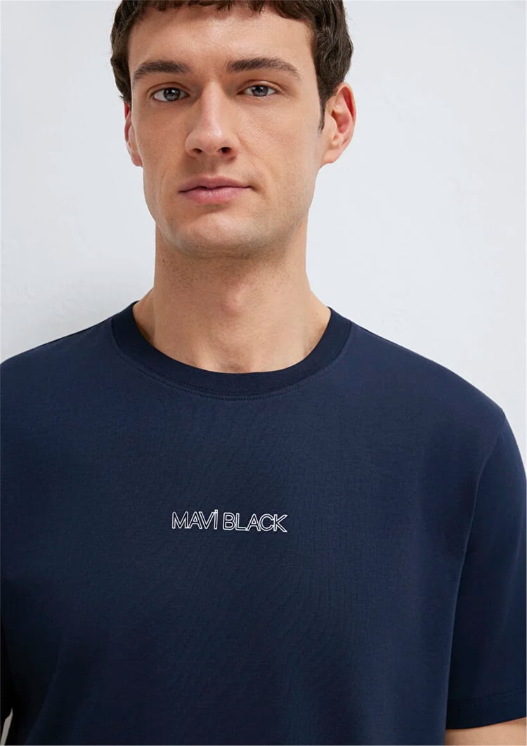 Mavı M0613135-86623 Sky Captaın Erkek Regular Mavı Black Baskılı T-Shırt