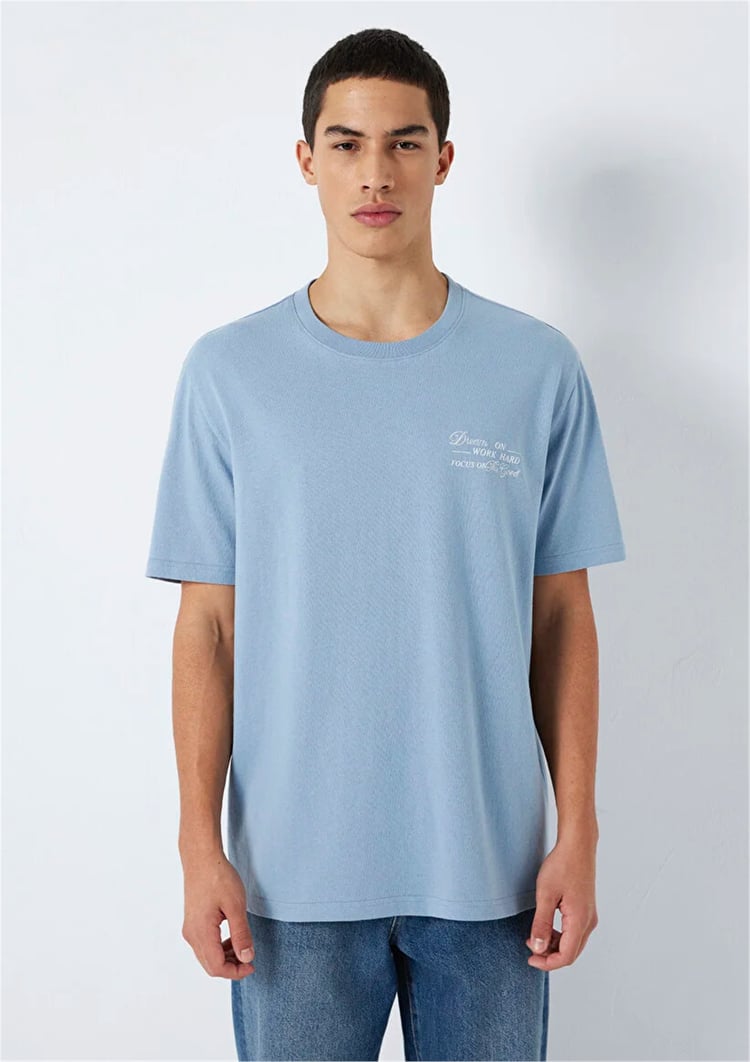Mavı M0613184-86998 Wındward Blue Erkek Oversıze Dream On Baskılı T-Shırt