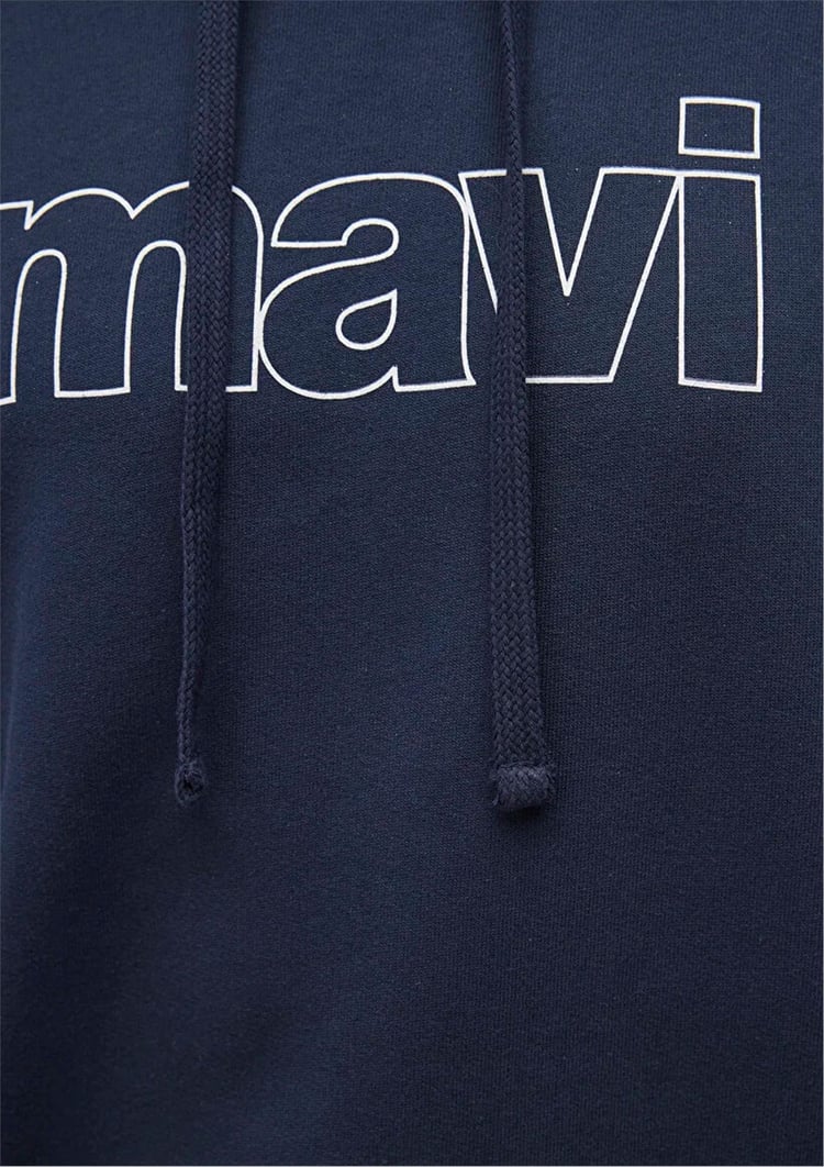 Mavi M065606-28417 Gece Lacivert Erkek Regular Mavi Logo Baskılı Kapüşonlu Sweatshirt
