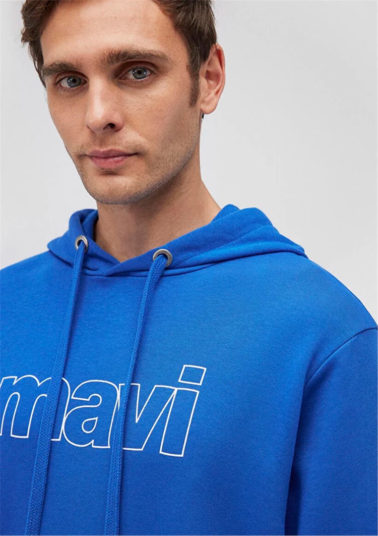 Mavi M065606-70913 Saks Erkek Mavi Logo Baskılı Kapüşonlu Sweatshirt