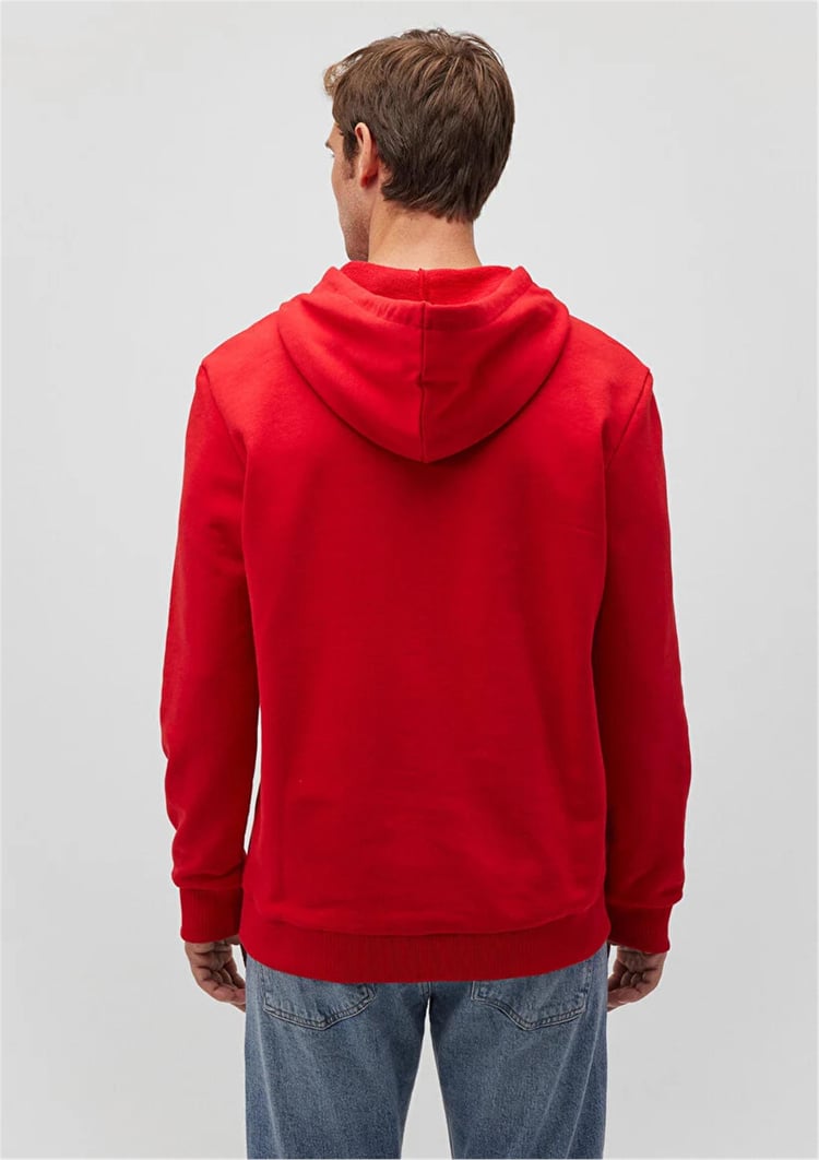 Mavi M065606-82054 Acı Kırmızı Erkek Regular Mavi Logo Baskılı Kapüşonlu Sweatshirt