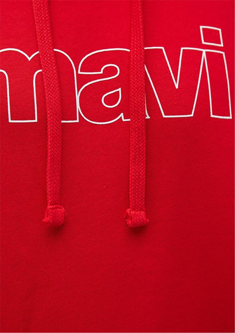 Mavi M065606-82054 Acı Kırmızı Erkek Regular Mavi Logo Baskılı Kapüşonlu Sweatshirt
