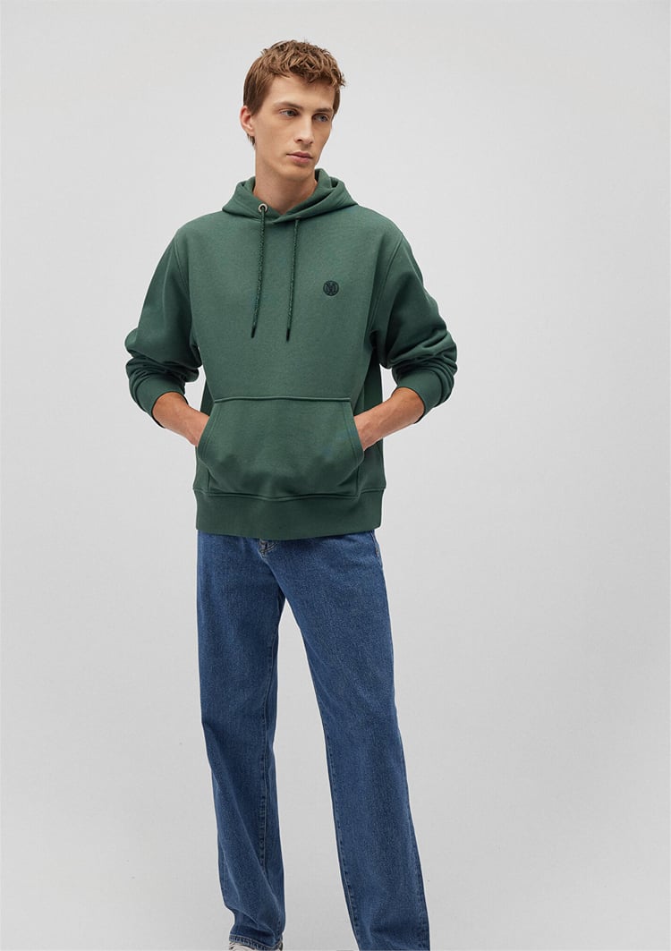 Mavi M065809-71580 Derin Orman Yeşili Erkek Loose Fermuarlı Kapuşonlu Basic Sweatshirt