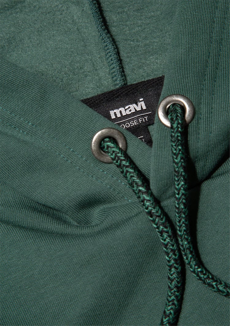 Mavi M065809-71580 Derin Orman Yeşili Erkek Loose Fermuarlı Kapuşonlu Basic Sweatshirt