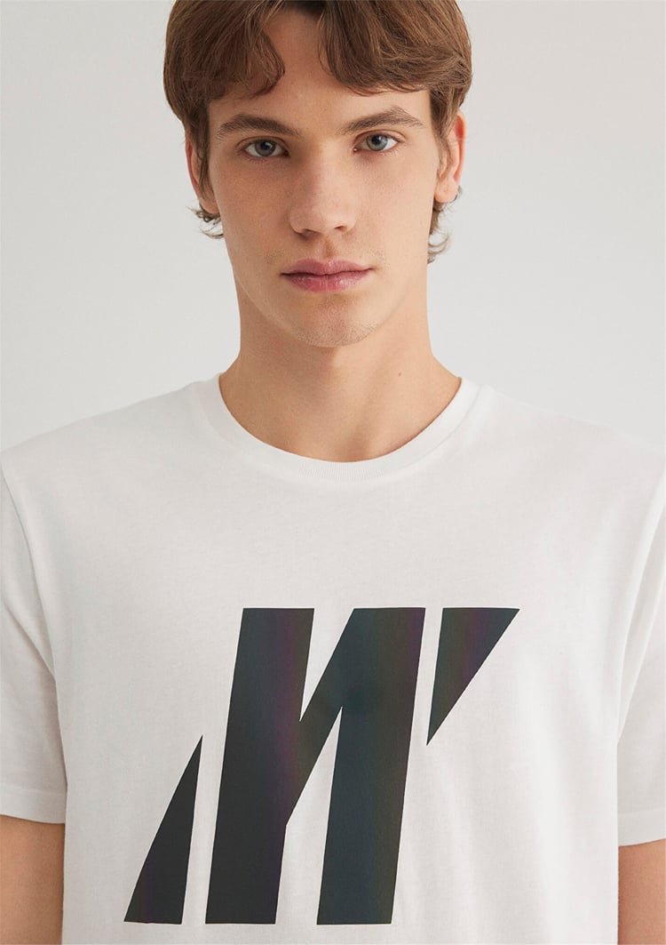 Mavi M066255-30701 Kırık Beyaz Erkek Regular Logo Baskılı T-Shirt