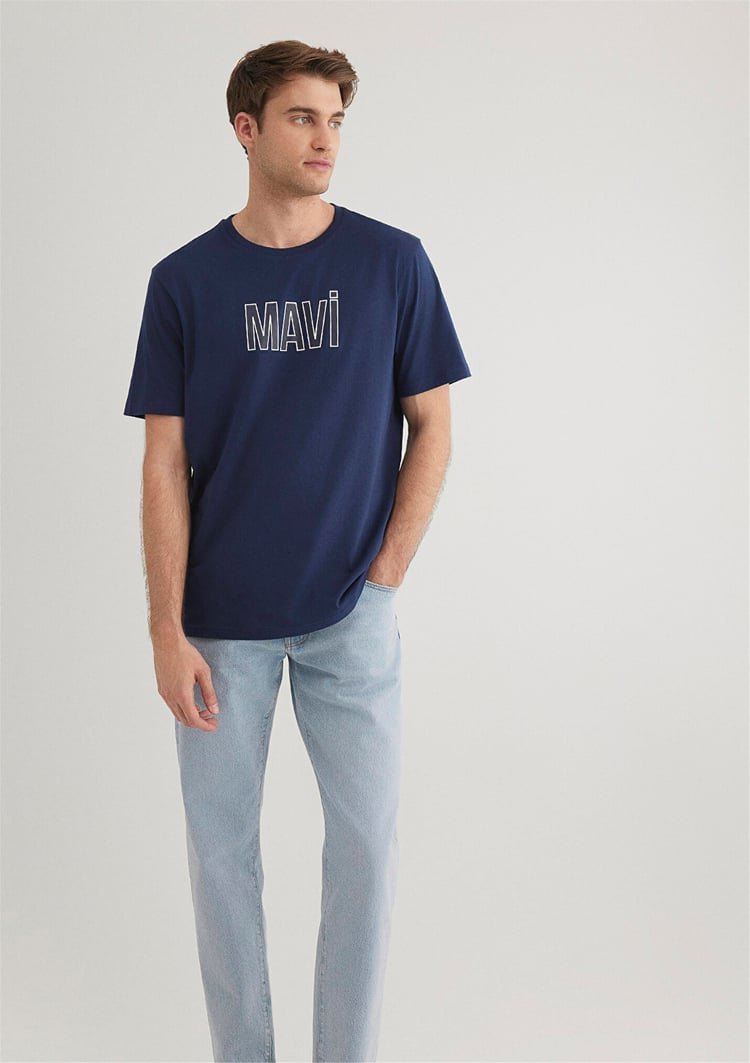 Mavi M066842-70758 Derin Lacivert Erkek Regular Mavi Logo T-Shirt