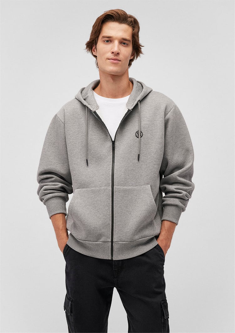 Mavi M066979-34686 Gri Melanj Erkek Fashıon Fermuarlı Sweatshirt