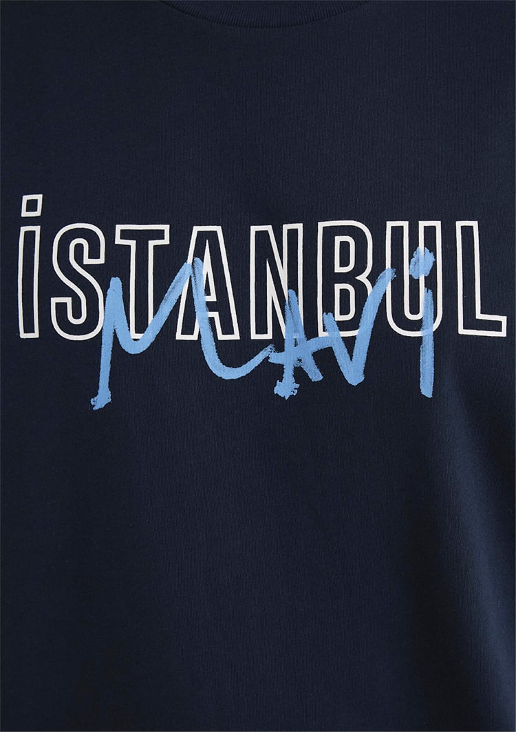 Mavi M067114-34319 Gece Lacivert Erkek İstanbul Baskılı T-Shirt