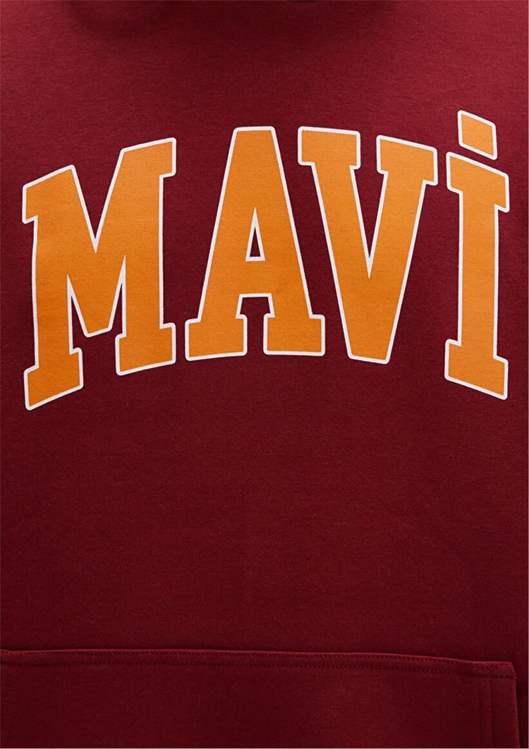 Mavı M067149-85493 Koyu Bordo Erkek Mavı Logo Baskılı Kapusonlu Oversıze Sweatshırt
