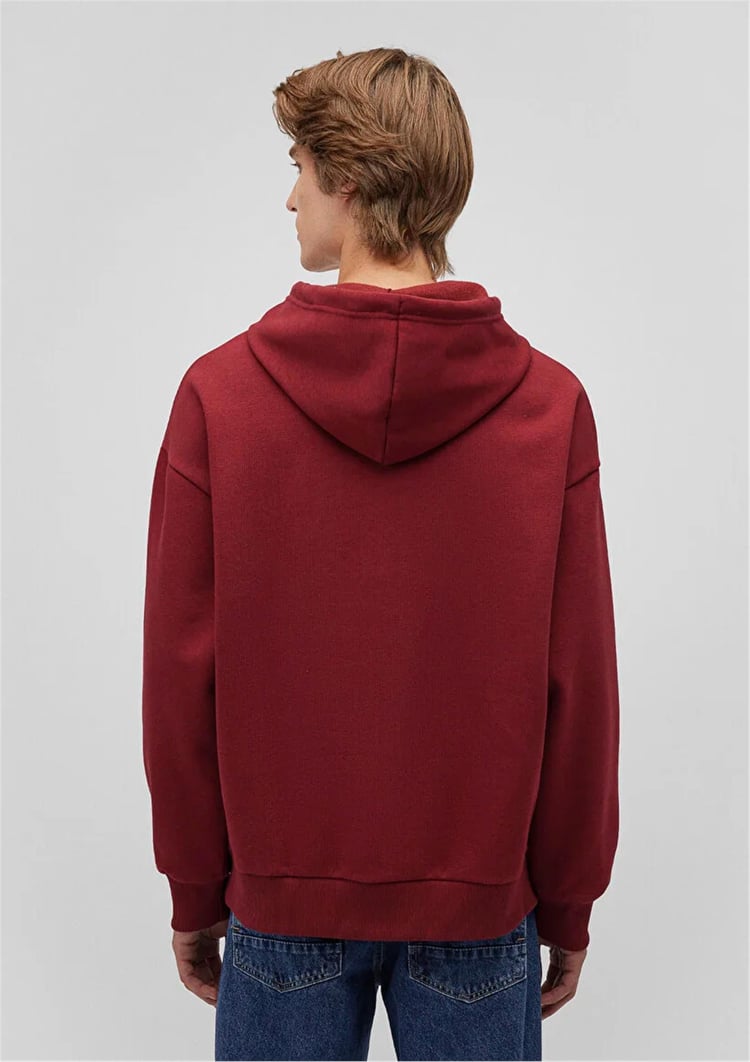 Mavı M067149-85493 Koyu Bordo Erkek Mavı Logo Baskılı Kapusonlu Oversıze Sweatshırt